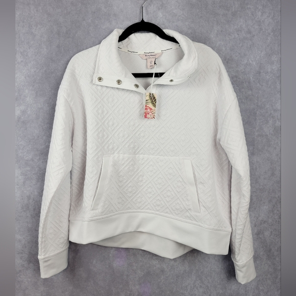 Tommy Bahama |‎ Quilted Mock Neck Sweatshirt Sz L White Everyday Active - Picture 3 of 10